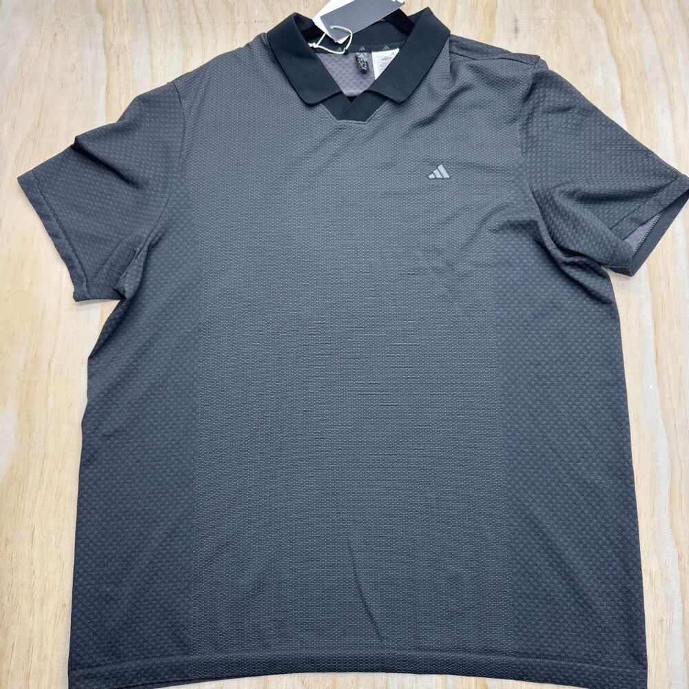 NEW Adidas Go-To Primeknit Polo Mens Black Gray V-Neck Sz 2XL JM5595